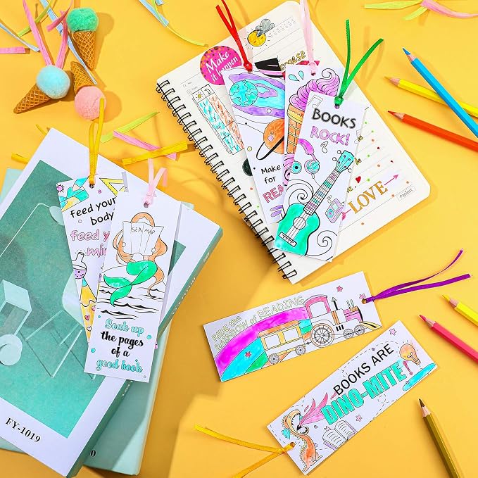 Outus Color Your Own Bookmarks DIY Coloring Blank Paper Double-Sided Patterned Bookmarks for Rewards Supplies(120 Pieces)