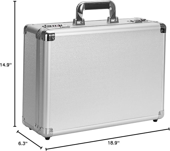 LOCKCURX File Organizer Storage Box - 18.9 x 14.6 x 6.3 Inch X-Large, Portable Locking Storage Totes with Dual Combination Locks for Cash, Documents & Valuables - Silver