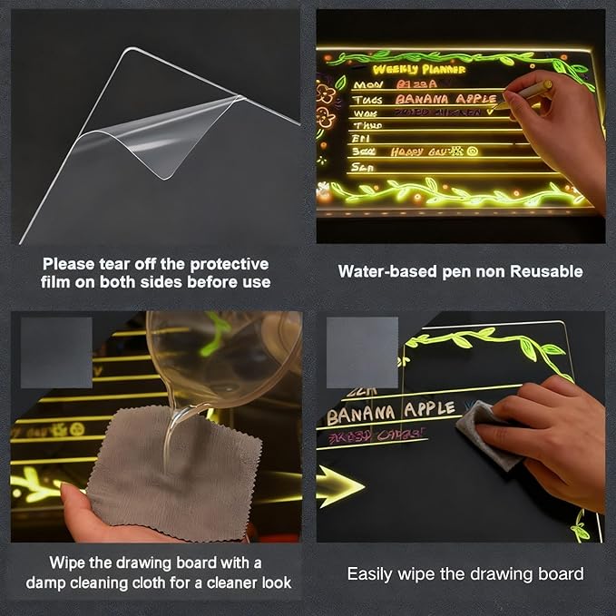 LED Drawing Board, 8"X8" Led Drawing Board for with Stand,5 Markers,Light Up Acrylic Message Board,Glowing Acrylic Dry Erase Board with Light, Christmas The Best Gifts