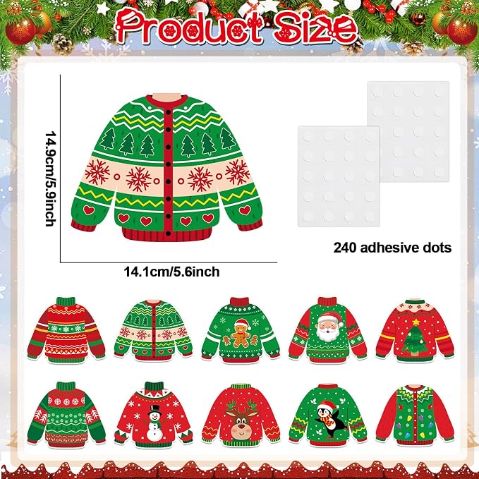60pcs Christmas Theme Cutouts Ugly Sweater Bulletin Board Decorations Xmas Ugly Sweater Paper Cut-Outs Classroom Decor for Xmas Classroom DIY Craft Photo Wall Door Christmas Winter Party Supplies