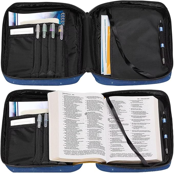 Suobstales Wolf Mountain Forst Moon Print Bible Covers for Women Men Lightweight Bible Bag Bible Accessories with Handle and Zippered Pocket Bible Tote Bag for Kids
