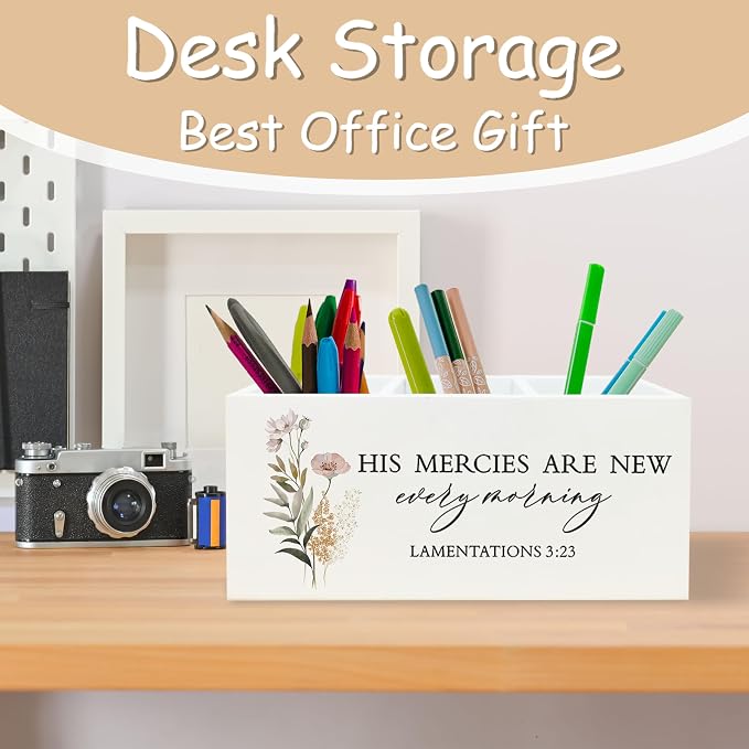 Christian Pen Pencil Holder for School Home Office Desk, Christian Desk Decor, Floral Bible Verse lamentations 3:23 Makeup Brush Toothbrush Holder Organizer for Bathroom Countertop Vanity