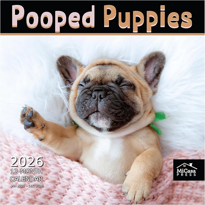 MICASA PRESS Pooped Puppies 2026 Wall Calendar 12 Month | 12" x 24" Open | Thick & Sturdy Paper | Giftable | Cute Funny Puppy Dog Calendar 2026