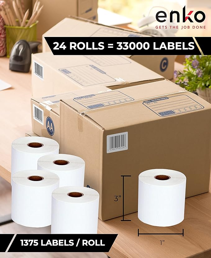 enKo (24 Rolls, 33,000 Labels) 3 x 1 inches Direct Thermal Labels for FBA Stickers, FNSKU Labels for Zebra Thermal Printers