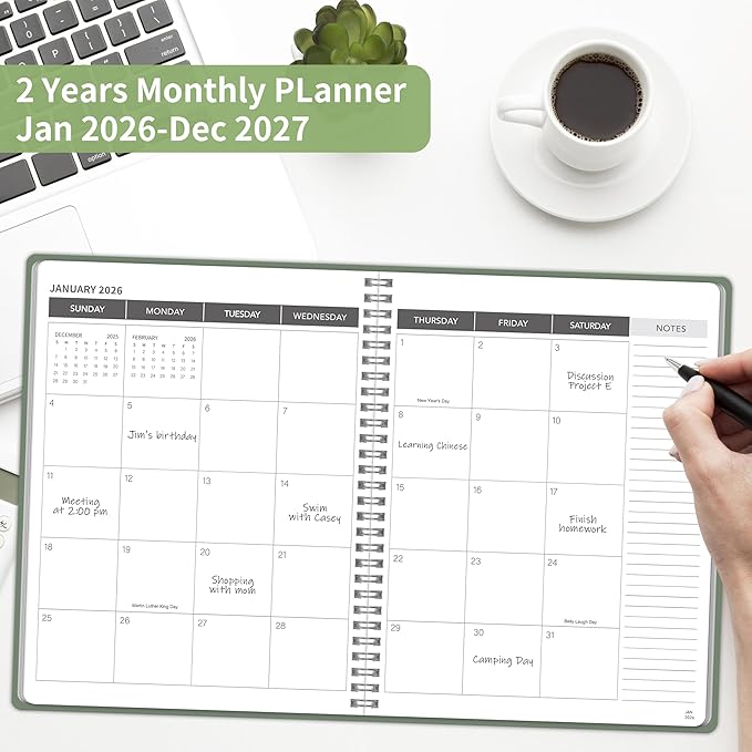 Monthly Planner 2026-2027, 2026 Calendar 24 Months Planner, Jan 2026 - Dec 2027, 8.6" x 11", Academic Calendar Hard PVC Cover with Spiral Bound, Perfect for School & Office for Women & Men