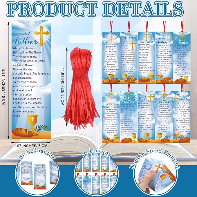 PerKoop 60 Pcs Lord's Prayer Bookmarks Bulk Religious Christian Bookmarks Bible Verse Scripture Reading Book Marks Prayer Gospel Tracts Inspirational Church Supplies for Women Men Office