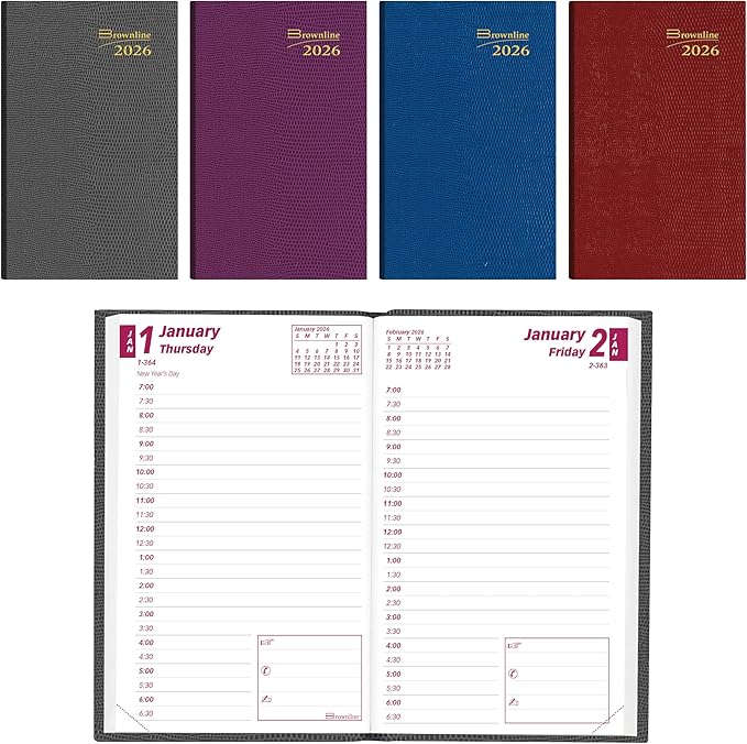 Brownline® 2026 Traditional Daily Pocket Planner, Appointment Book, 12 Months, January to December, Perfect Binding, 4.75" x 3", Assorted Colors (CB301.ASX-26)