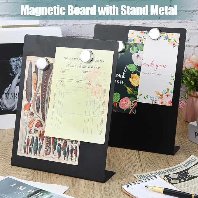 Fainne 1 Pcs Magnetic Bulletin Board with Easel Stand Mini Black Magnet Metal Tabletop Memo Display Board for Back to School Menu Table Office Supplies (11 x 8.5 Inches)