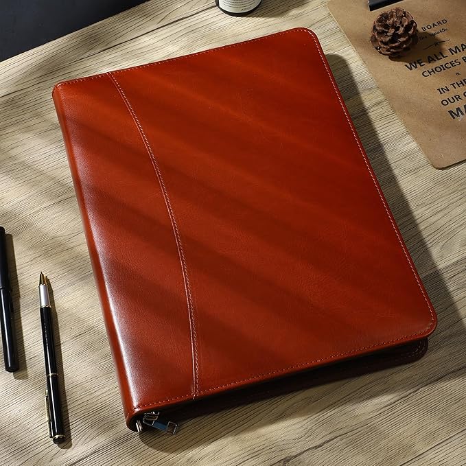 Pro PU Leather Padfolio - 10.1" Business Portfolio Organizer with Tablet & Phone Pocket, Zippered Document Holder, Card Slots & Writing Pad | Executive Gift for Professionals (Brown)