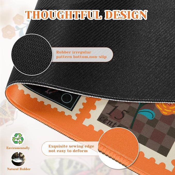 iCasso Insect Mouse Pads for Desk, Cute Computer Mat, XXL Desk Mat for Keyboard and Mouse, Aesthetic Bug Collage Mousepad with Stitched Edges, Keyboard Pad for Computer(Retro Orange)