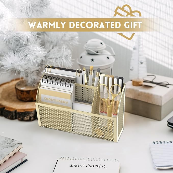 DALTACK Magnetic Pencil Holder Magnetic Shelf for the Whiteboard 3-Grid Mesh Magnetic Pen Holder for Refrigerator Magnetic Organizer Locker Accessories Organizer for Office, Yellow