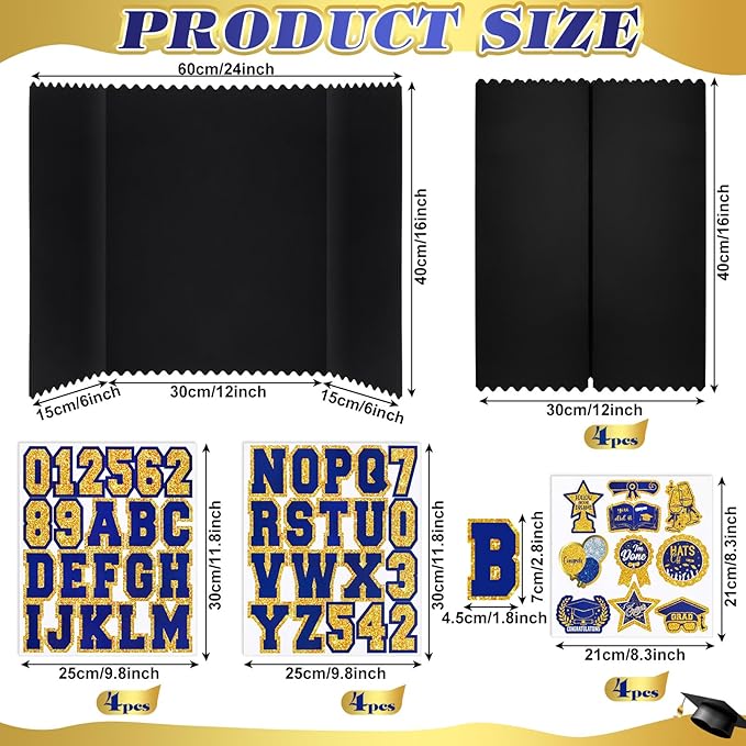AmazingSpark 4 Sets Graduation Photo Display Board Trifold Poster Board with 12 Graduation Themed Stickers for 2026 Grad Party Decoration Picture Collage Frame Supplies (24 x 16,Blue Gold)