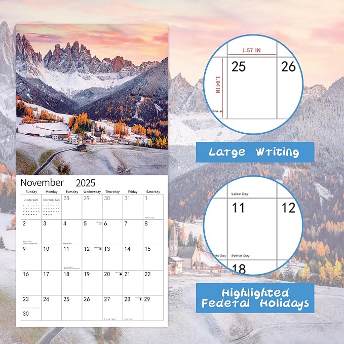 2026 Wall Calendar, 14 Months Wall Calendar Wild & Beautiful Rocky Mountains, November 2025 - December 2026, 12" x 18.2" Opened, Spiral Bound Monthly for Kids Teen Organizing & Planning