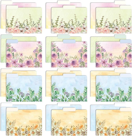 Global Printed Products Deluxe Designer Printed File Folders, 1/3 Cut Tab, Assorted Positions, Letter Size, 24/pk (Watercolor Floral)