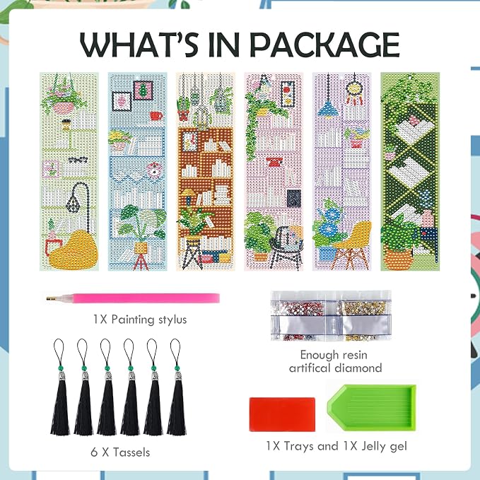 Diamond Art Painting Bookmarks - 6 PCS DIY Book Lover Diamond Painting Kits for Adults Art Craft Supplies Birthday Mothers Day Graduation Gift for Student Mom Beginners Teacher