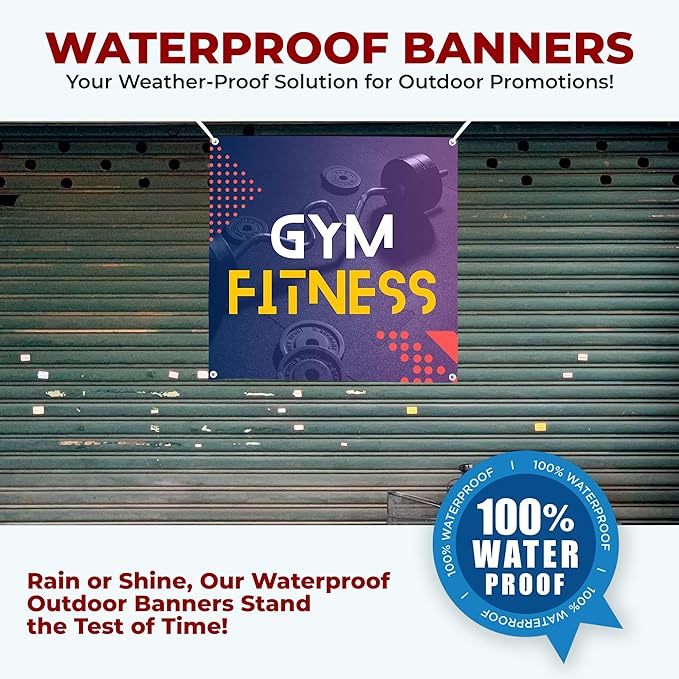 Gym Fitness Large Banners and Signs for Outdoor by Mavis Printing-Polyester Banner with 4 Holes for Easy Hang Indoor & Outdoor|4x1 Feet HD Print Sign to Promote Church| Made in USA