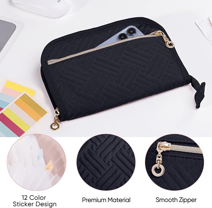 Receipt Organizer with 12 Pockets 8x5.5 Small Receipt Holder Organizer - Accordion File Organizer - Cash/Bill Organizer -Coupon Holder - Budget Binder Money Organizer for Travel, Business