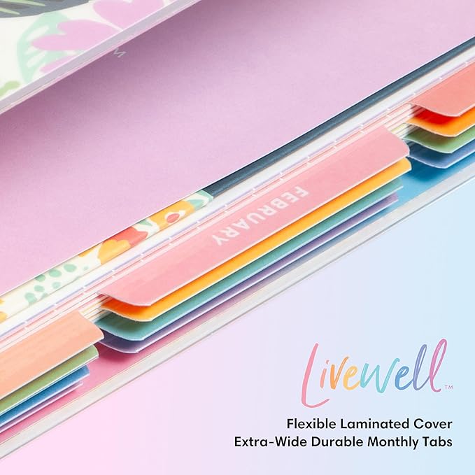 Blue Sky Livewell Weekly and Monthly Academic Year Planner Calendar, July - June, Flexible Cover, Wirebound, Colorful Interior, Laminated Tabs, Storage Pocket, Includes Stickers, Rainbow (Rainbow- 2025/2026, 7" x 9")