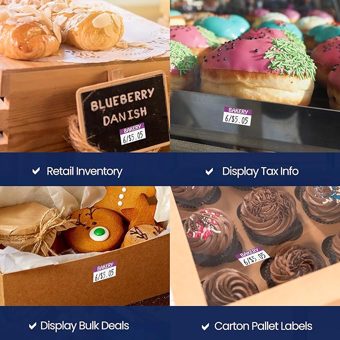 Monarch 1131 Purple Reverse Print on White Bakery Labels — 8 Rolls, 1 Sleeve, 20,000 Labels for Monarch 1131 Price & Date Guns—with Tamper-Proof Design for Marking Breads, Pastries, Cakes—Made in USA