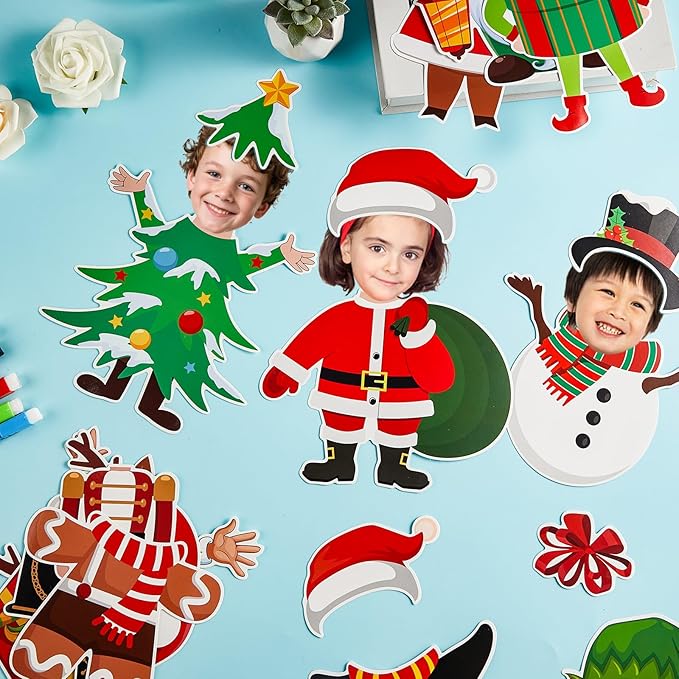 60pcs Christmas Theme Cutouts Xmas Holiday Bulletin Board Decorations Xmas Theme Claus Paper Cut-Outs Classroom Decor for Christmas Classroom DIY Craft Photo Wall Door Winter Party Supplies