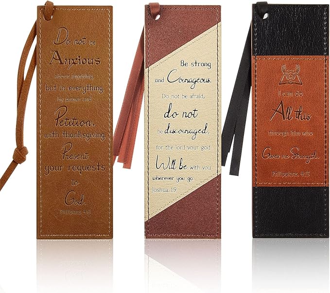 3 Pieces Christian Bookmarks for Women Men, Religious Bookmarks Father's Day Presents, Bible Cover Faux Leather Bookmakers with Inspirational Verse, Personalized Journal Markers (Simple Style)