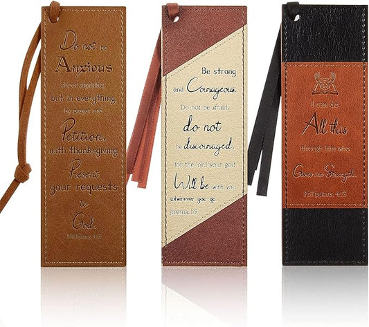 3 Pieces Christian Bookmarks for Women Men, Religious Bookmarks Father's Day Presents, Bible Cover Faux Leather Bookmakers with Inspirational Verse, Personalized Journal Markers (Simple Style)