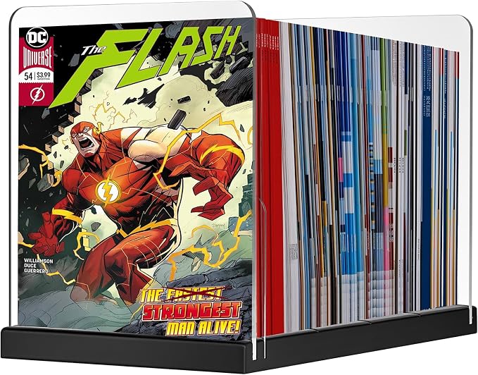 Comic Book Storage Holder，Wood Comic Book Case with three acrylic dividers，Acrylic Comics Book Box，Bin & Organizer，Stores Up To 150 Comics (Black)