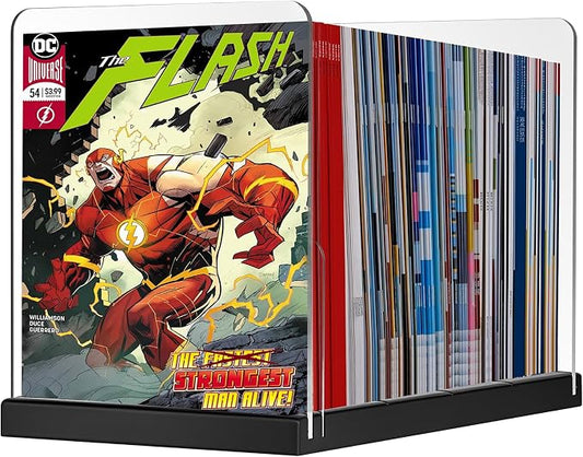 Comic Book Storage Holder，Wood Comic Book Case with three acrylic dividers，Acrylic Comics Book Box，Bin & Organizer，Stores Up To 150 Comics (Black)
