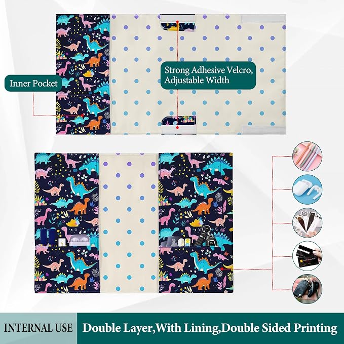 Cartoon Dinosaur Book Cover Protector for Paperbacks Hardcover,Adjustable Waterproof Soft Canvas Fabric Book Cover with Bookmark,Cute T-Rex Dino Animal Print Book Covers for Kids Boys Gifts