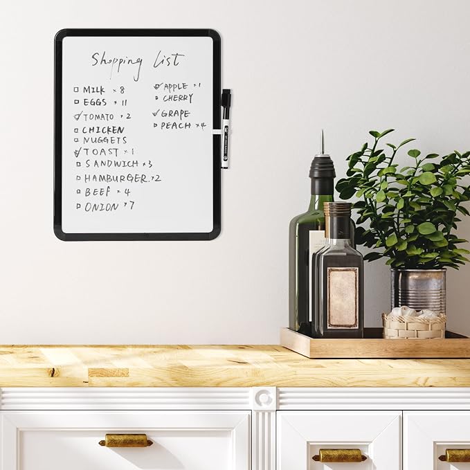 Mr. Pen- Dry Erase Board, 14” x 11” with a Black Dry Erase Marker, Black Frame, Small Mini White Board for Students, Fridge, Wall, Locker, Includes Double Sided Tapes