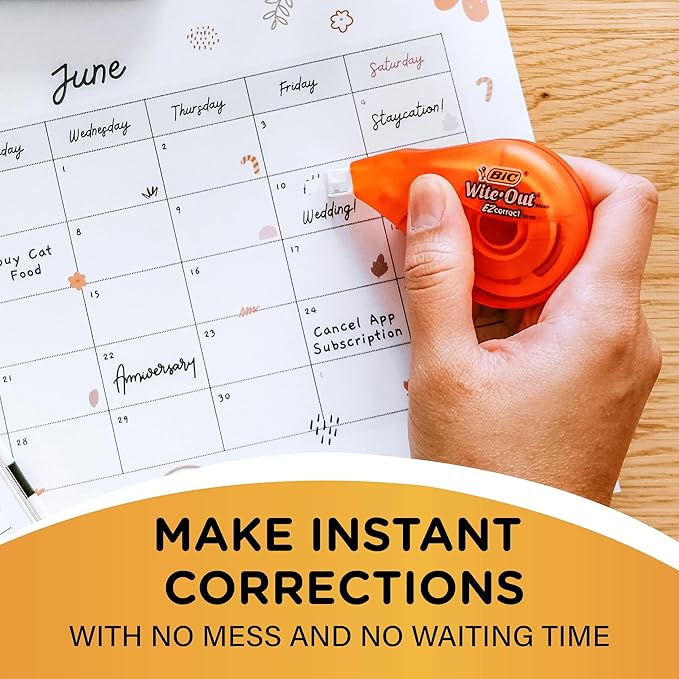 BIC Wite-Out EZ Correct Correction Tape, White, No Dry Time, Tear Resistant Tape, 2-Count