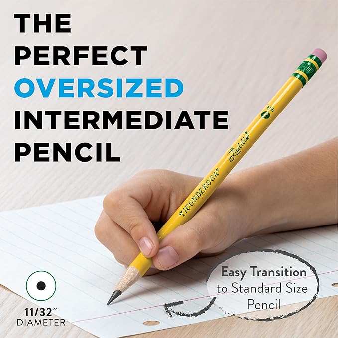 Ticonderoga Laddie Wood-Cased Pencils, #2 HB Soft, With Erasers, Yellow, 12 Count