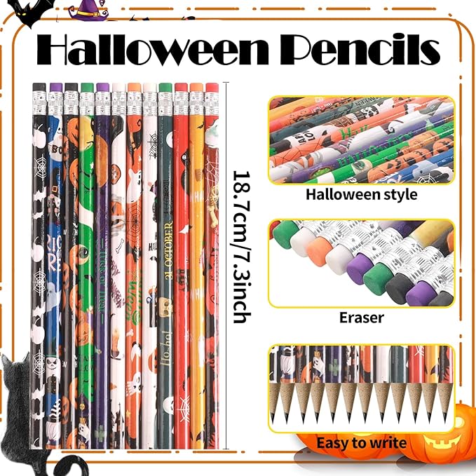 Wood Pencils, 24 Count, Yellow Hexagonal, HB Graphite, 0.3 Inch Diameter, for School Office Drawing Note Taking, Birthday Theme, Ages 5+ (Halloween Style, 240)