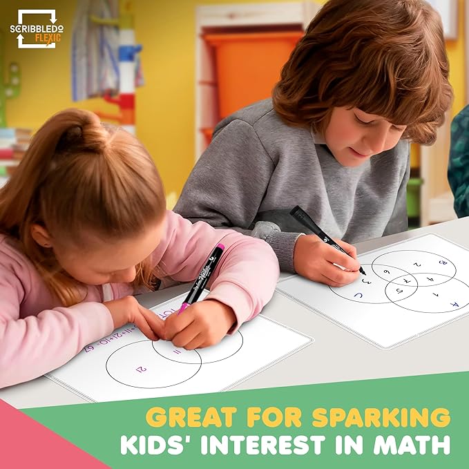 SCRIBBLEDO Venn Diagram Chart Math Practice 9”x12” Small White Board Dry Erase Sheets Math Manipulatives 1st 2nd 3rd 4th 5th Grade Math Supplies Teacher Students Classroom Pack 10 Sheets