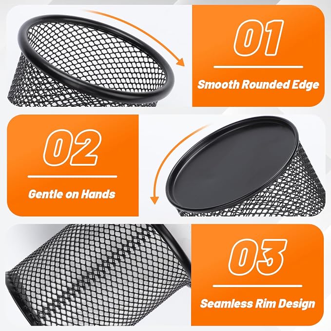 Segarty Pen Cup, 3 Pack Assorted Colors Round Pen Holder for Desk, Wire Mesh Pencil Cups Holder Desktop Accessories Organizer for Office Supplies, School, Home, Makeup Brush (Black Silver Dark Blue)
