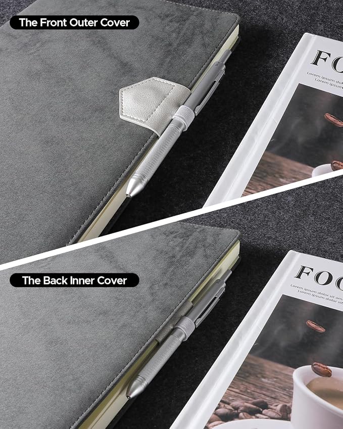Magnetic Leather Bookmarks with Pen Holder Vegan Leather Book Marks Gifts for Reading Book Lovers Notebook Travelers (Silver-2PC)