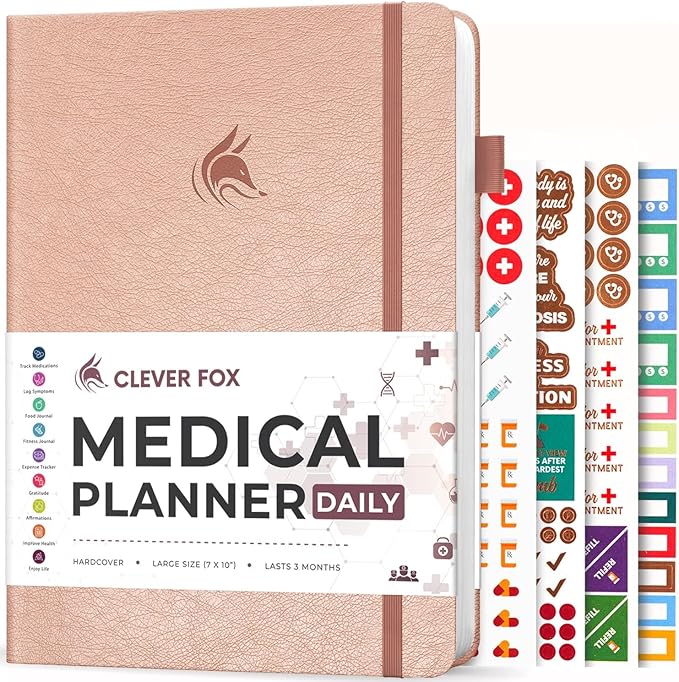 Clever Fox Medical Planner Daily – Health Diary Notebook, Wellness Journal & Self-Care Logbook, Lasts 3 Months, 7x10.5″ (Rose Gold)