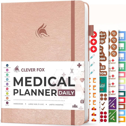 Clever Fox Medical Planner Daily – Health Diary Notebook, Wellness Journal & Self-Care Logbook, Lasts 3 Months, 7x10.5″ (Rose Gold)