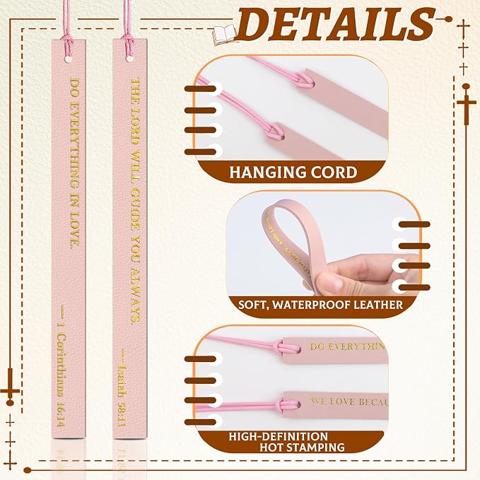 20PCS Leather Bookmark Bible Bookmarks for Reading Women Men Teacher Book Lovers Gifts, Cute Page Markers Book Marks Religious Christian Bookmarks Inspirational Bible Verse Scripture (Light Pink-1)