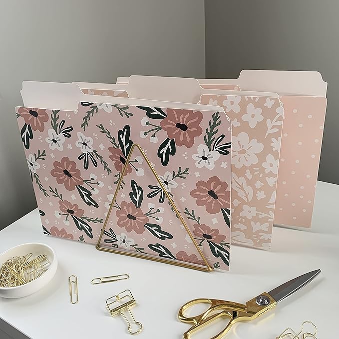 Cute File Folders, Set of 12 3-Tab Letter Size Decorative File Folders Boho Colored Manilla 8.5 x 11 Filing – Pretty Designer Home Office School Supplies (Harmony)