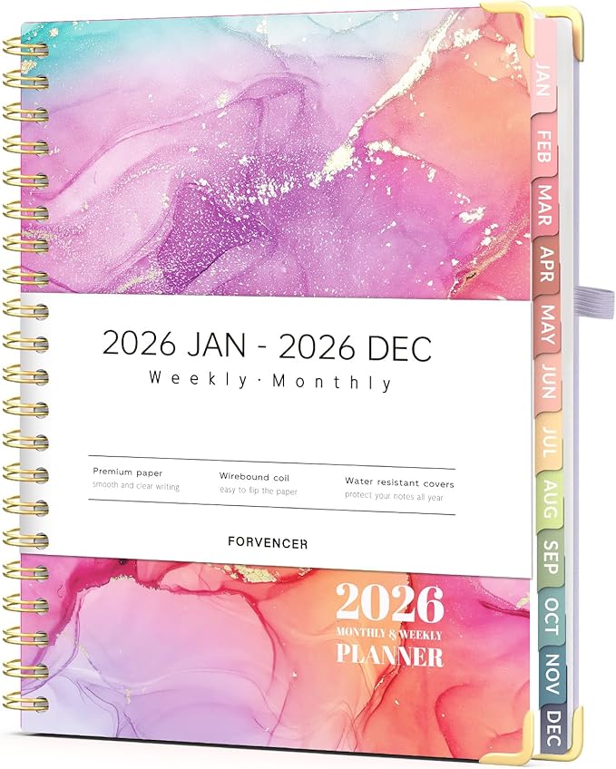 Forvencer 2026 Planner, Weekly and Monthly Calendar Planner for Women, Jan 2026 - Dec 2026, 8.5" x 11", Hardcover Planning Agenda book with Monthly Tabs, Spiral Bound, Inner Pocket, Cute Journal Organizer Notebook for Office School, A4 Size ,Purple