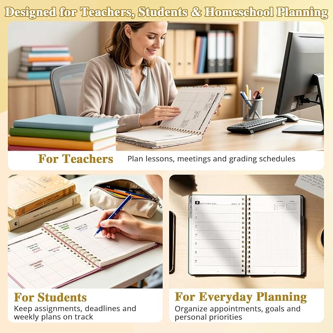 JoyCat Academic Planner 2026-2027, July 2026 - June 2027, A5 Weekly & Monthly Planner, Hardcover Agenda with Tabs, 5 Sticker Sheets, Elastic Closure & Pocket for Teachers & Students, 6.3" x 8.5", Pink