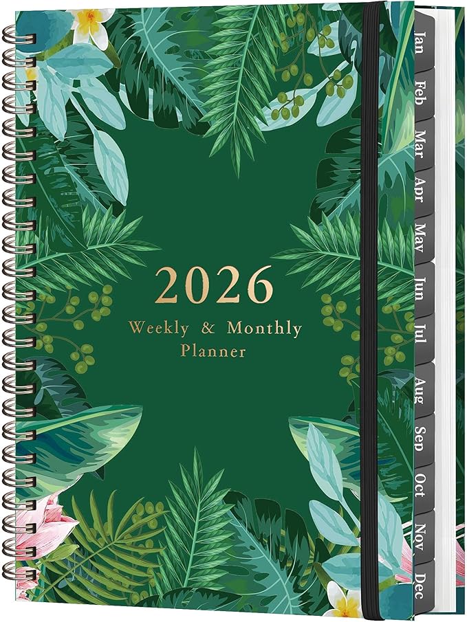 2026 Planner - Jan. 2026 - Dec. 2026, A5 (6.3" x 8.4") Planner Weekly and Monthly, Calendar Planner 2026 with 12 Monthly Tabs, Inner Pocket (Green Grass)