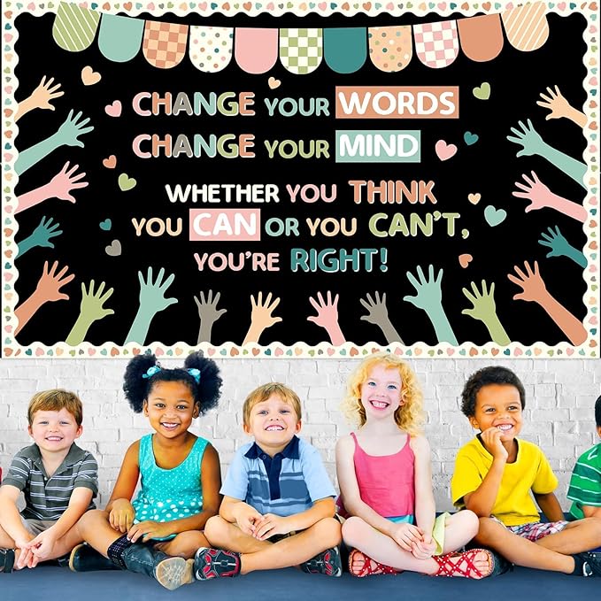 Growth Mindset Bulletin Board Set Motivational Inspirational Themed Classroom Bulletin Board Decorations Change Your Mindset Cutouts Decorations for Back to School Office Home Decor Wall Door