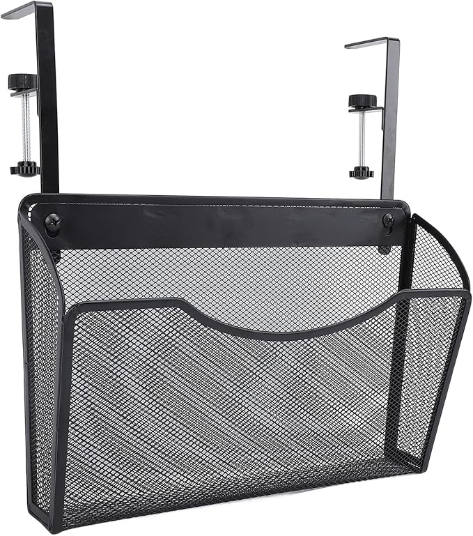 Dioche Clamp on Desk Hanging Desk Organizer Adjustable Carbon Steel ClampOn Organizer for Effective Office Storage - Stylish White Design (Black)