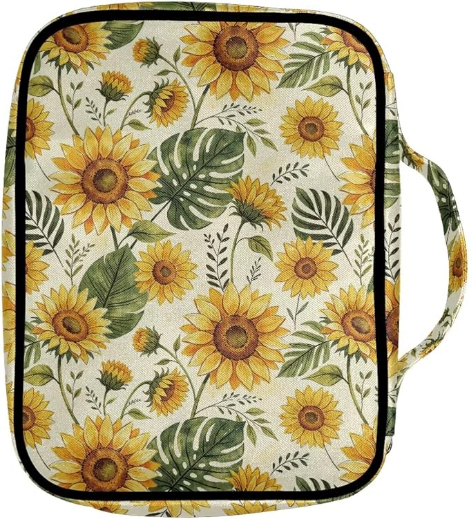 Coldinair Sunflower Palm Leaf Bible Covers Bag for Women,Cute Carrying Book Case Church Bag Bible Holder with Handle and Zippered Pocket