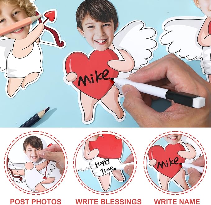 60pcs Valentine's Day Cupid Cutouts Happy Valentine Classroom Bulletin Board Decoration Cupid Photo DIY Craft Cutouts Valentines Day Decorations for Home School Office Wall Door Party Supplies