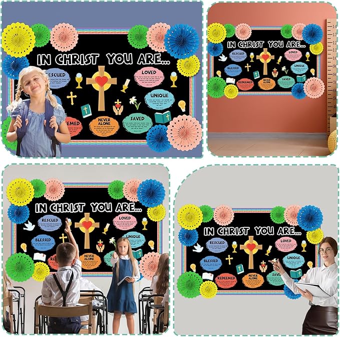 Christian Inspirational Bulletin Board Decorations Set 3D Religious Jesus Cross Bible Paper Cutouts Motivational You are Border for Sunday Church Valentine's Day School Classroom Prayer Board Supplies