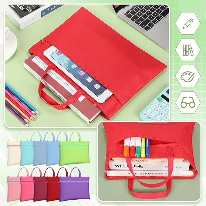 10 Pieces Project Bags Document Bags with Zipper Handle A4 Double Layer Waterproof Document Bag File Storage Foldable Bag Multicolor for Office Travel Project
