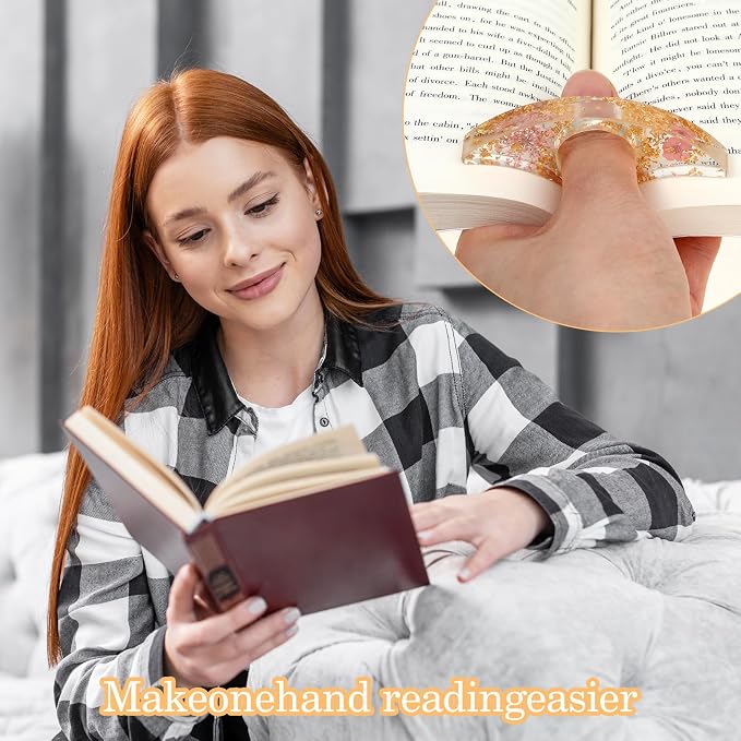 YUXIANLB Book Page Holder for Reading, 4 PCS Dried Flower Resin Transparent Bookmark, Thumb Book Page Holder Reading Accessories for Reading Lovers, Gifts for Bookworm, Literary, Students and Teachers